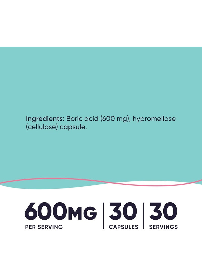 Nutricost Boric Acid 600mg, 30 Capsules - Vaginal Suppository - Non-GMO - for Women - Image 2